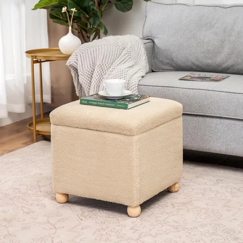 Vista 17 de Adeco Otomán Cubo de Piel Sintética Blanca de 18 Pulgadas de Alto con Almacenamiento, Taburetes Reposapiés de Silla de Terciopelo en Relieve 3D