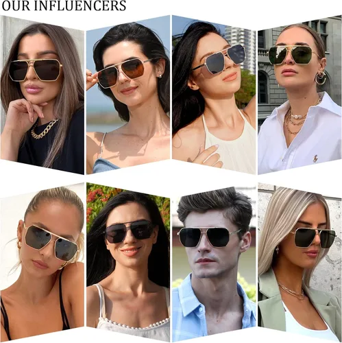 Vista 2 de Dollger Lentes de sol cuadrados de gran tamaño para mujeres y hombres, polarizados, estilo aviador, lentes de sol grandes retro