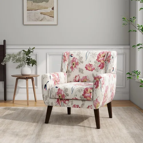 Vista 22 de Accent Chair Set of 1, Comfy Reading Armchair, Beige Linen Blend, Tufted Button Backrest, Solid Wood Frame, Upholstered Club Single Sofa Chairs