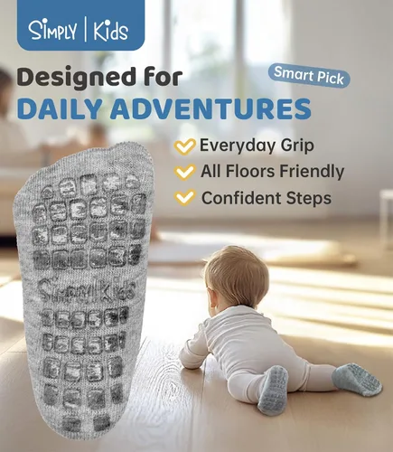Vista 3 de Simply Kids Calcetines tobilleros antideslizantes para bebé (9 pares), agarre superior, algodón suave, para niñas y niños activos (de 0 a 7 años)