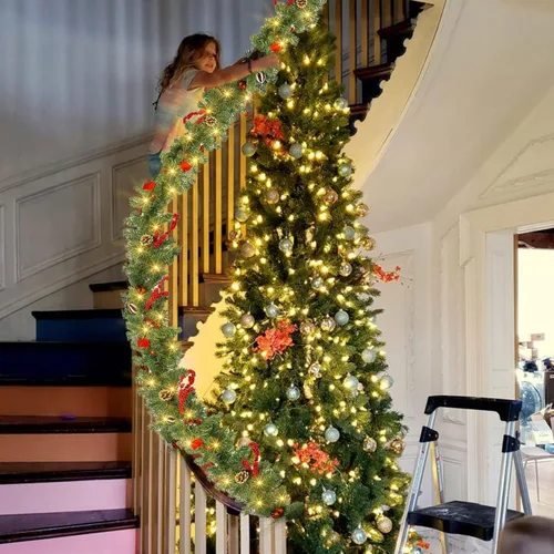 Vista 5 de Guirnalda de Navidad Nerosun de 2.7 m con 50 luces LED, guirnalda preiluminada operada con batería, decoraciones de Navidad con temporizador de 8