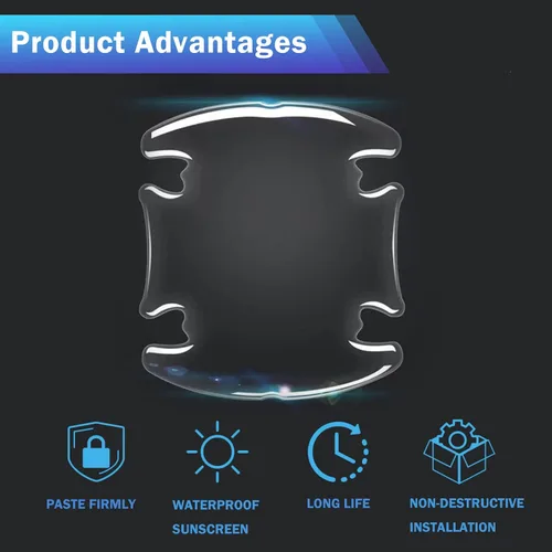 Vista 3 de Protector de manija de puerta antiarañazos, kit de 4 piezas de película invisible transparente 3D, protector impermeable para automóviles, camiones