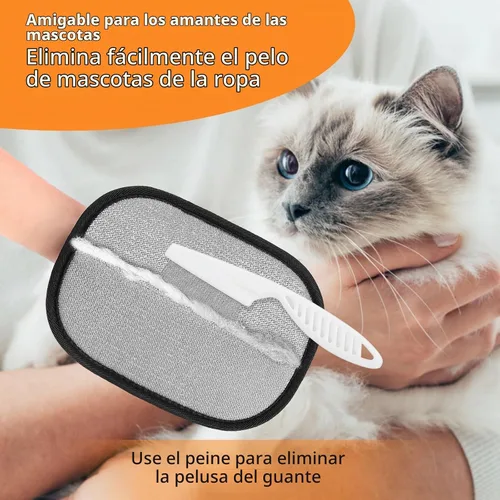 Vista 8 de SAWMONG - 2 guantes removedores de pelo de mascotas con peine para perros y gatos