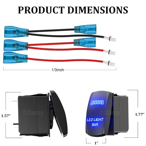 Vista 6 de Interruptor basculante con luz LED de barra, interruptor de palanca grabado con láser ENCENDIDO/APAGADO SPST de 5 pines 12V 24V cables de puente