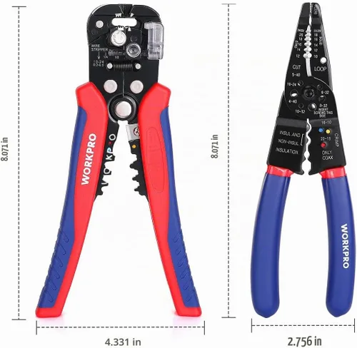 Vista 2 de WORKPRO Juego de pelacables, pelacables multiherramienta de 8 pulgadas y juego de pelacables autoajustable de 8 pulgadas para pelar, cortar