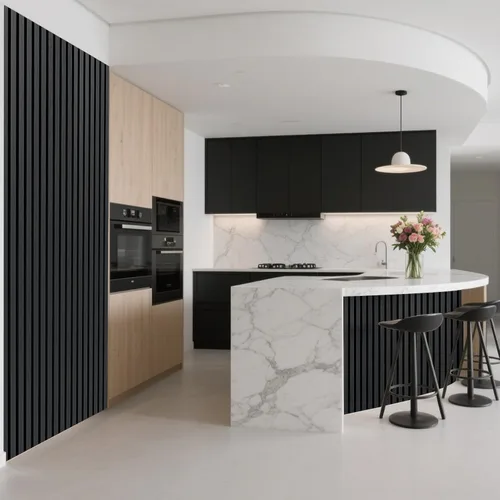 Vista 3 de Art3d Paquete de 1 panel de pared de listones de madera acústica con diseño plano enrollable, paneles absorbentes de sonido de 95.3 x 23.8 pulgadas