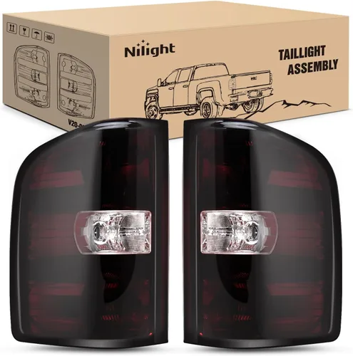 Vista 14 de Nilight Conjunto de faros para 2007 2008 2009 2010 2011 2012 2013 Silverado 1500 2007-2014 Silverado 2500HD 3500HD Faros de repuesto Carcasa negra