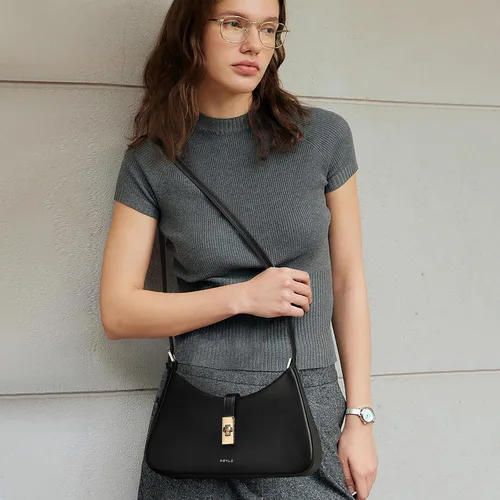 Vista 2 de Keyli - Bolso de hombro de moda para mujer, de cuero vegano, con correa ajustable, bolsos estilo hobo, con asa larga