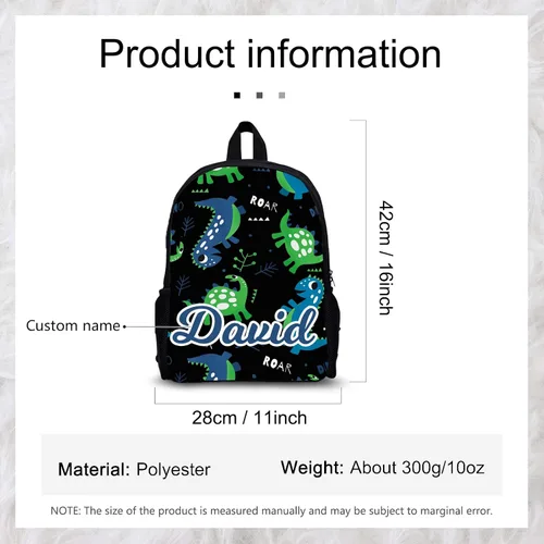 Vista 2 de Mochila escolar de dinosaurio personalizada, mochila con nombre personalizado, mochila ligera para niñas y niños, mochila casual, Estilo 3, Casual