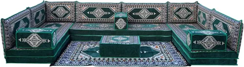 Vista 21 de arabicsofa Verde Juego de Asientos de Suelo Orientales Hechos a Mano – Sofá de Suelo Tradicional con Respaldo