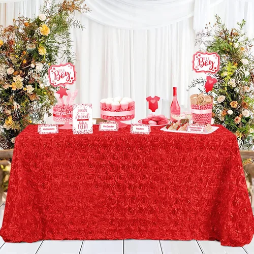 Vista 16 de QueenDream Mantel de roseta dorada de 90 x 132 pulgadas, mantel floral rústico para bodas, fiestas de cumpleaños, eventos y decoración