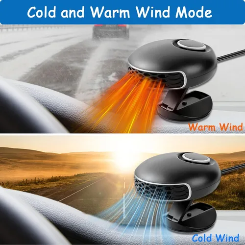 Vista 5 de Calentador y descongelador portátil para automóvil de 12 V y 150 W, ventilador de calentamiento y enfriamiento rápido 2 en 1, rotación de 360°