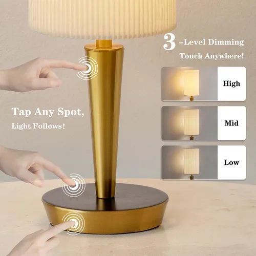 Vista 3 de MODIVO Lámpara de mesita de noche con carga USB-C/A y control táctil, diseño de acabado de color bronce de 17 pulgadas y pantalla ondulada de doble