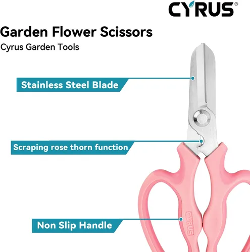 Vista 3 de Tijeras florales de acero inoxidable rosa con removedor de puñaladas