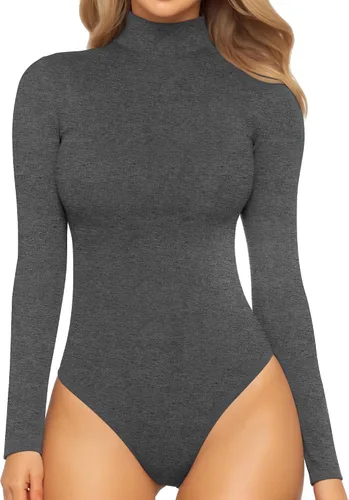 Vista 170 de MANGOPOP - Enterizo para mujer, manga larga, cuello de tortuga, cuello alto falso, estilo top