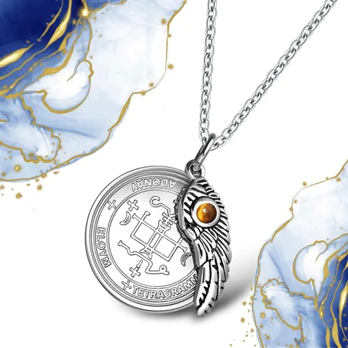 Vista 5 de Arcángel Gabriel Sigil del Antiguo Libro del Rey Salomón - Collar de San Gabriel para hombres y mujeres - Oración de bendiciones incluida - Colgante