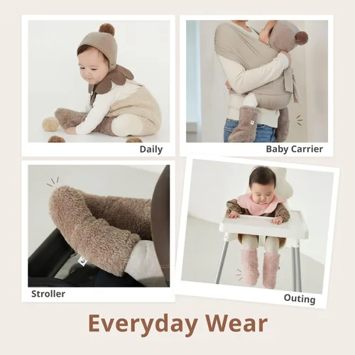 Vista 7 de Konny Botines de invierno de forro polar mullidos y acogedores para bebés (beige), regalos de Año Nuevo, calentadores de pies para bebés recién
