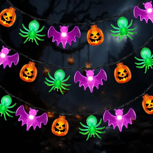 Vista 8 de Halloween Lights, 20FT 30 LED 3D Waterproof Pumpkin Ghost Bat String Lights