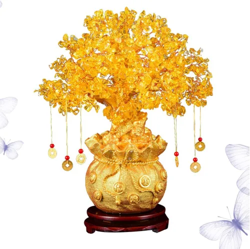 Vista 9 de Wakauto Árbol de dinero de cristal, citrino Feng Shui, árbol bonsái, suerte, fortuna, riqueza, monedas, árboles artificiales, figura de decoración