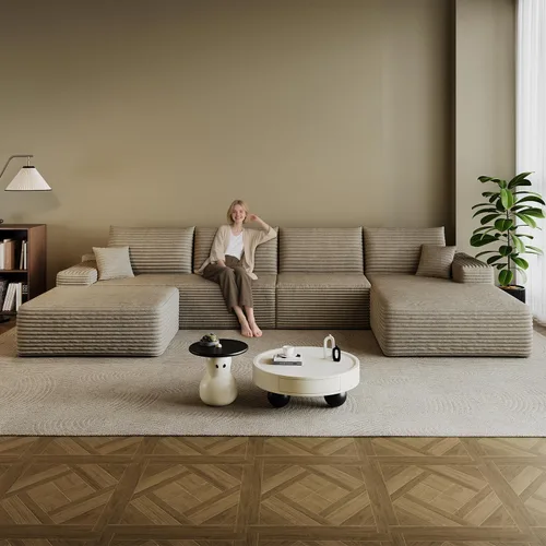 Vista 33 de Sofá modular en forma de L de 96 pulgadas con diván, moderno y cómodo sofá de pana para sala de estar, sofá de espuma viscoelástica, no requiere