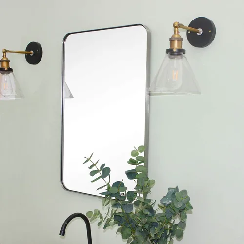 Vista 3 de GRACTO Espejo de baño con marco de metal de acero inoxidable de níquel cepillado de 20 x 30 pulgadas para montar en la pared, espejo rectangular