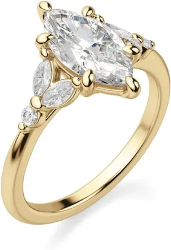 Vista 2 de Anillo de compromiso hecho a mano de oro amarillo macizo de 10 quilates con moissanita de talla marquesa de 1 CT para boda, anillo de novia
