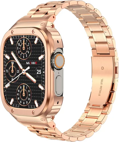 Vista 19 de MioHHR Correa de Acero Inoxidable para Reloj con Estuche Compatible con Correas de Apple Watch 40/41 mm, Correa Resistente con Cubierta Protectora