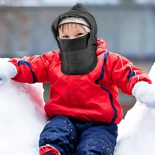 Vista 4 de 4 piezas de pasamontañas para niños, forro polar de invierno, máscara de esquí, doble calentador