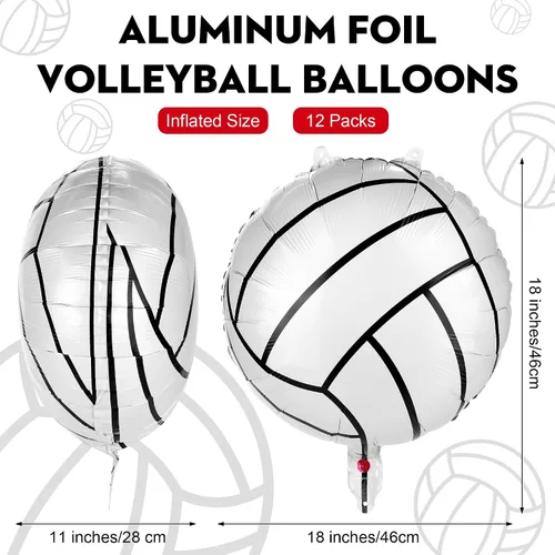 Vista 2 de Durony 12 piezas, 46 cm, globos de voleibol, decoraciones temáticas de voleibol para fiestas, globos de Mylar de aluminio, globos de voleibol