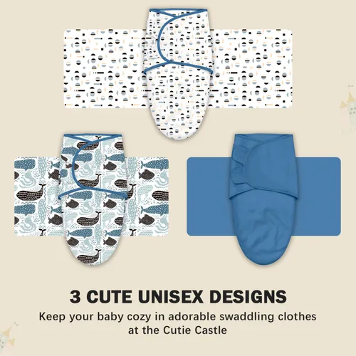Vista 6 de Cute Castle 3 paquetes de sacos de dormir para bebé - Saco de dormir para recién nacido - Manta para envolver ergonómica para bebé para niños y Azul