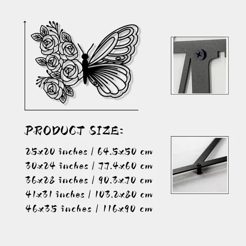 Vista 3 de Arte de pared para decoración de mariposa, decoración de pared de mariposa bohemia para colgar en la pared, decoración de mariposa de metal, Negro