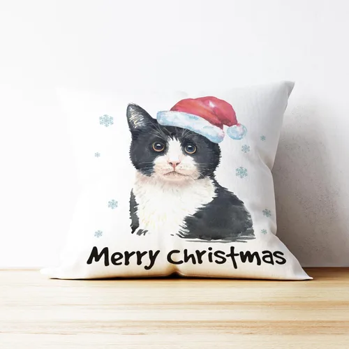 Vista 4 de Mancheng-zi Fundas de almohada de gato de Navidad de 18 x 18 pulgadas, almohada de gato, fundas de almohada de gato, funda de almohada de gato