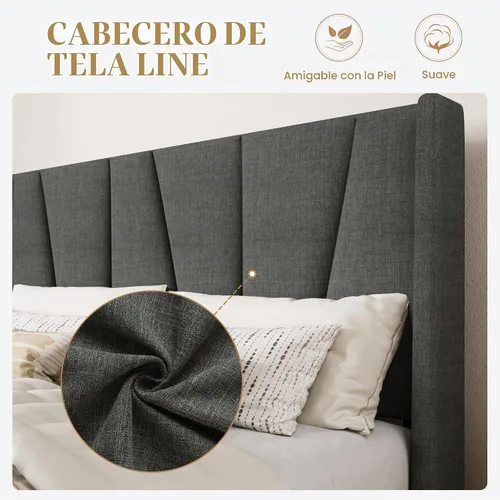 Vista 4 de SHA CERLIN - Base de cama tapizada King con cabecero, color gris oscuro