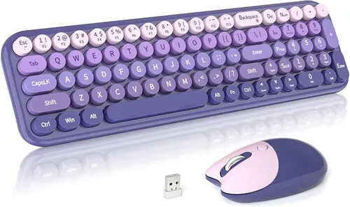 Vista 10 de Dilter Combo de teclado y mouse inalámbricos, teclado retro portátil con tamaño compacto, mouse conectado USB 2 en 1 para Windows 7/8/10, laptop