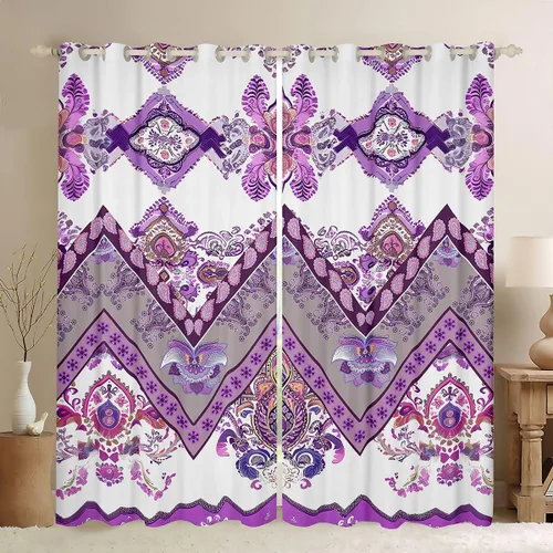 Vista 32 de Cortinas opacas estilo bohemio occidental de 76 x 45 pulgadas, cortinas y cortinas de atrapasueños de vaca, cortinas del suroeste, cortinas de Multi