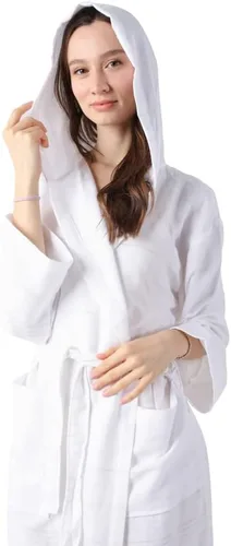 Vista 4 de SULTAN'S GEM Bata ligera de algodón con capucha para hombres y mujeres, bata de baño de algodón turco, bata unisex