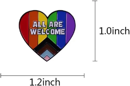 Vista 5 de GuDeKe Pin de orgullo LGBTQ Gay Heart Rainbow esmaltado Pins All Are Welcome Broche Decoración para ropa y bolsas, regalos, Cobre, Sin gemas.