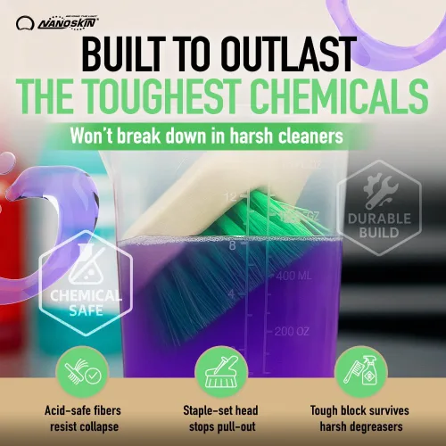 Vista 7 de Nanoskin Cepillo de detalles para frotar suavemente, ruedas y neumáticos Cerdas verdes marcadas, diseño resistente a los ácidos