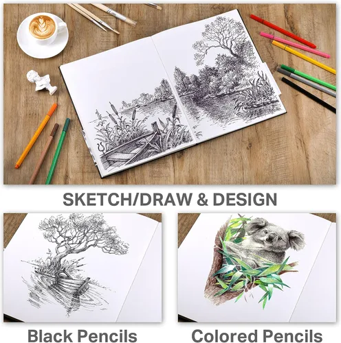 Vista 2 de Cuaderno de bocetos de tapa dura, 8.5 x 11 pulgadas, libro de bocetos duradero para adultos profesionales, artistas y aficionados, 68 lb/110 GSM, 58