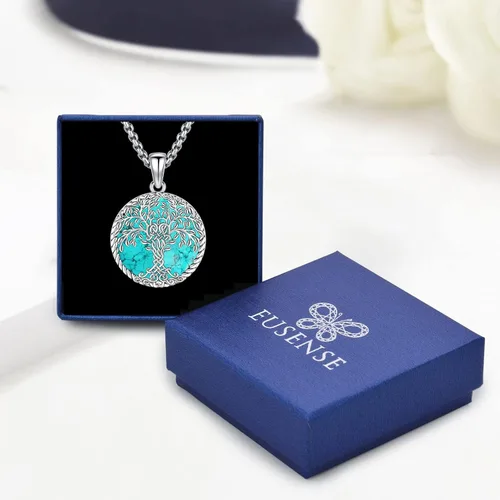 Vista 139 de Joyas de turquesa para mujeres y hombres de plata de ley 925 con colgante de urna para cenizas, collar con medallón de imagen, martillo de Thor