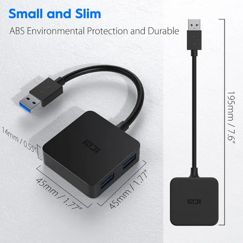 Vista 8 de ICZI central de USB con 4 puertos USB 3.0, central de datos para Mac, Windows y otras laptops., Negro