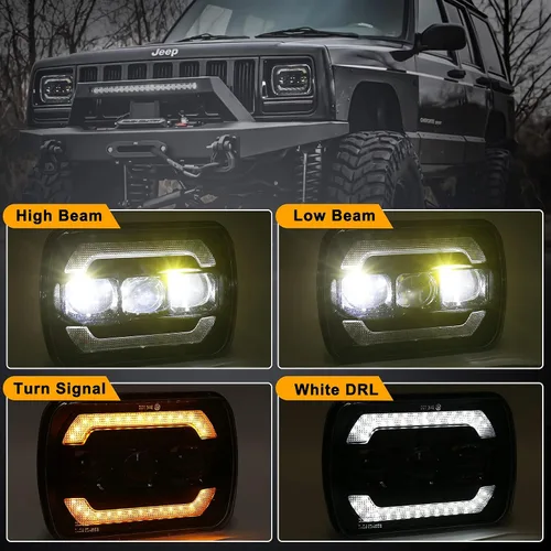 Vista 2 de Faros delanteros 5x7 7x6 H6054 con señal de giro amarilla blanca DRL para Jeep Wrangler YJ Cherokee XJ Ford Chevy GMC Toyota Nissan Pickup Truck