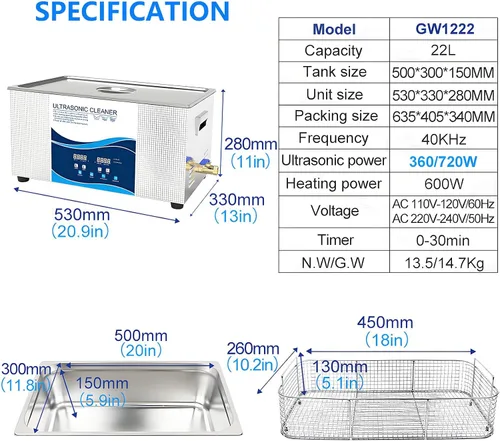 Vista 2 de Limpiador ultrasónico profesional para joyas, anteojos y piezas dentales - Control digital, calentador, temporizador, máquina de limpieza sónico