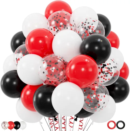 Vista 8 de 100 globos negros dorados y blancos con globos de confeti metálicos dorados y negros de 12 pulgadas para clase de graduación, decoración de fiesta
