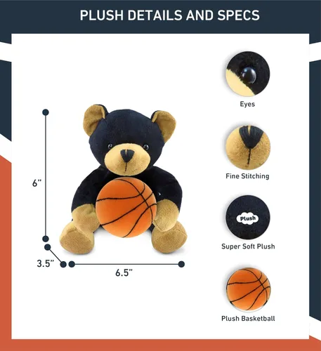 Vista 3 de DolliBu Peluche de oso negro con peluche de baloncesto, oso suave y abrazable, adorable juguete de peluche de oso para jugar, lindo regalo de vida