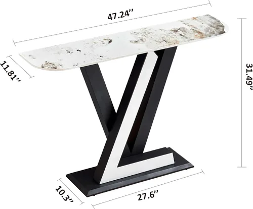 Vista 2 de Mesa consola moderna de 47.24 pulgadas, mesas de entrada con mesa de piedra sinterizada y base de metal, mesas decorativas estrechas para pasillo