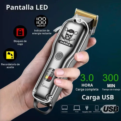 Vista 6 de Hatteker Kit de corte de pelo profesional para hombres, cortadora de pelo profesional IPX7, impermeable, inalámbrica, recortadora de pelo
