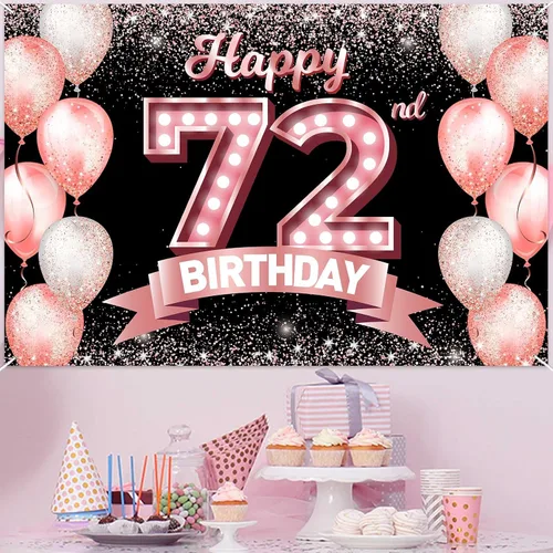 Vista 248 de Cartel de feliz cumpleaños décimo oro rosa, telón de fondo, saludos a 10 años, globos de confeti, decoración temática para niñas de 10 años