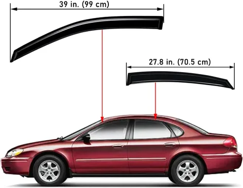 Vista 2 de Lightronic Visera de ventana de ventilación automática de montaje exterior extraduradera, se adapta a Ford Taurus Sedán 1996-2007, protección UV
