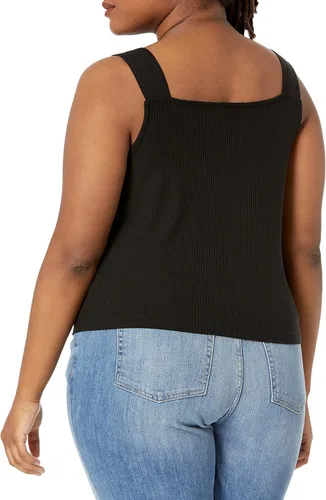 Vista 6 de The Drop Jody - Camiseta sin mangas de punto acanalado recortada con cuello cuadrado para mujer